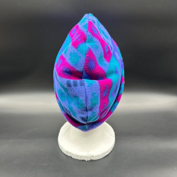 Vintage Winter Hat 90s Turtle Fur USA Fleece Purple Blue Retro Beanie Toboggan - Picture 3 of 10